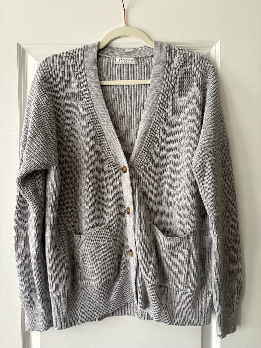 J. Crew Light Gray Ribbed Button-Front Cardigan